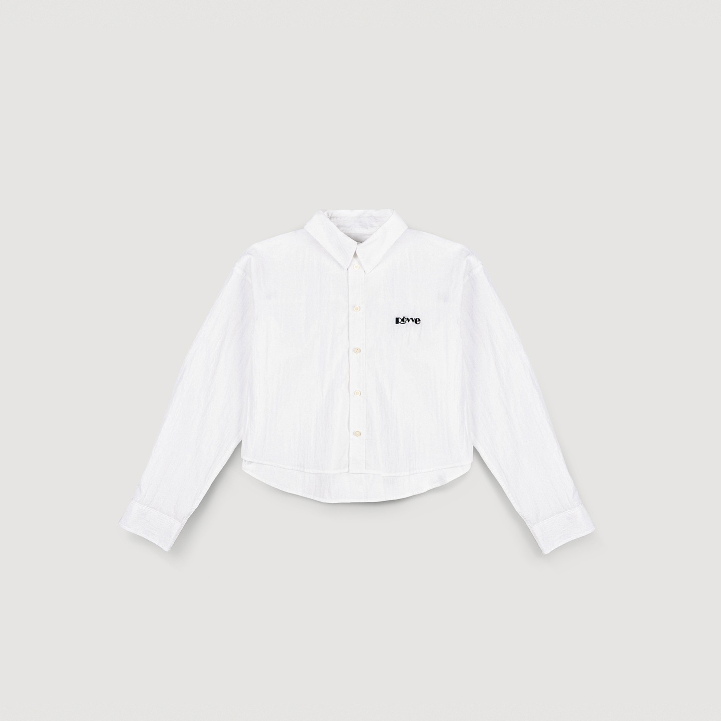 Cropped Washed Cotton Nylon Shirt (White)