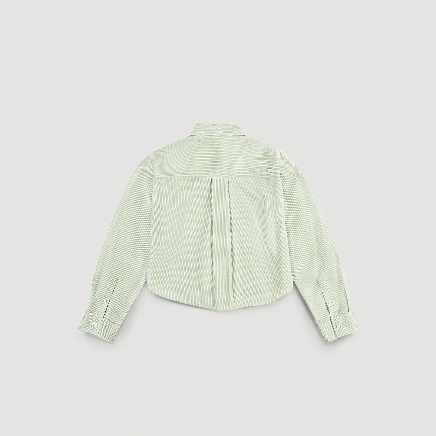 Cropped Cotton Pinstripe Shirt (Light Green)